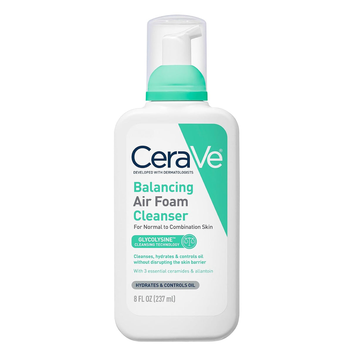 CeraVe Balancing Air Foam Face Wash.Foaming Facial Cleanser Combination Skin.8HR Oil Control.24HR Hydration.Fragrance-Free & Non-Comedogenic.With Glycolysine™ & 3 Essential Ceramides.8oz.(Pack of 2)