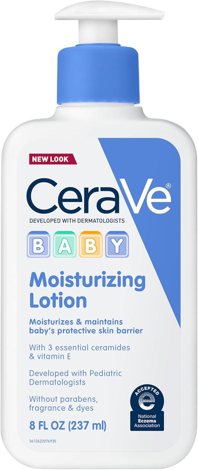 CeraVe Baby Lotion. Baby Skin Moisturizer with Vitamin E & Niacinamide. 8oz | Gently Hydrates Delicate Skin with A Non-Greasy Feel. Free Of Fragrance. Dyes. Paraben & Phthalates